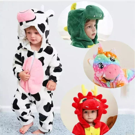 Macacão de flanela para bebés, Macacão Kigurumi, Macaco, Unicórnio, Vaca, Leão, Animal Cosplay, Pijama para 1 a 4 anos Crianças, Meninos, Inverno