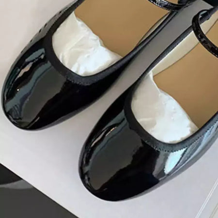 Sapatilhas Mary Jane para mulheres, sapatilhas de couro brilhante, dedo do pé redondo, sapatilhas femininas, dança, bola, nupcial, casamento