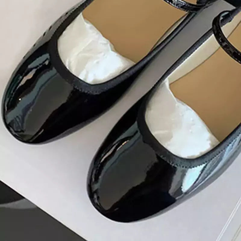 Sapatilhas Mary Jane para mulheres, sapatilhas de couro brilhante, dedo do pé redondo, sapatilhas femininas, dança, bola, nupcial, casamento