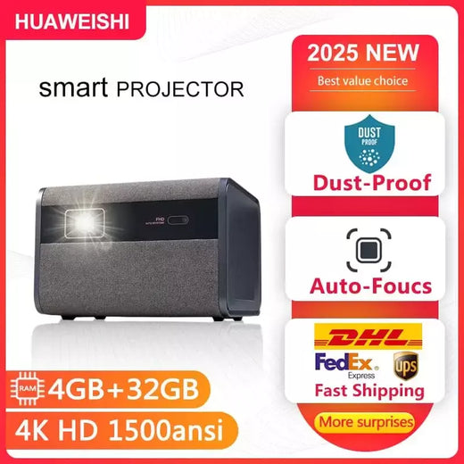 Projetor LED Huaweishi-J10, 1920x1080P, foco automático, 4K, vídeo HD, telefone celular externo, Android Smart Home Theater, novo