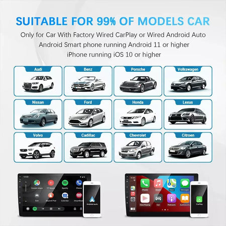 Carplay android auto adaptador sem fio para toyota mazda nissan camry suzuki subaru citroen audi mercedes kia ford opel spotify bt