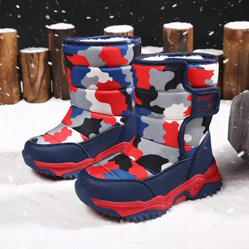 2023 inverno crianças sapatos de pelúcia tecido impermeável antiderrapante sapatos da menina sola de borracha botas de neve moda quente botas ao ar livre