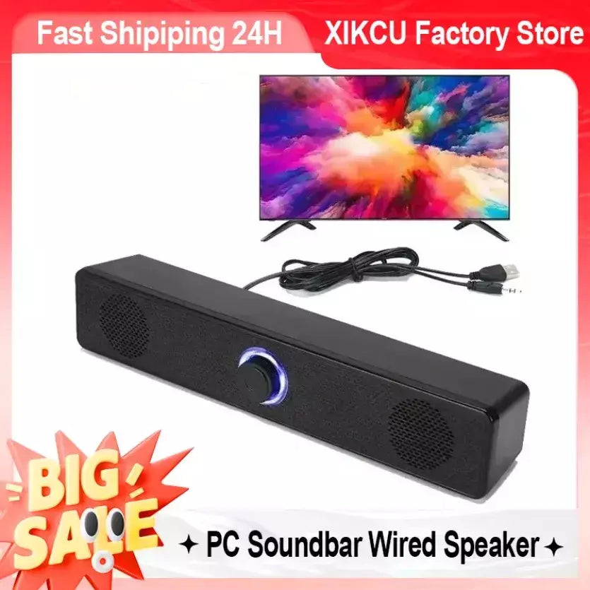 Xikcu sem fio bluetooth e pc soundbar com fio alto-falante alimentado por usb soundbar para tv pc portátil sistema de áudio surround de cinema em casa