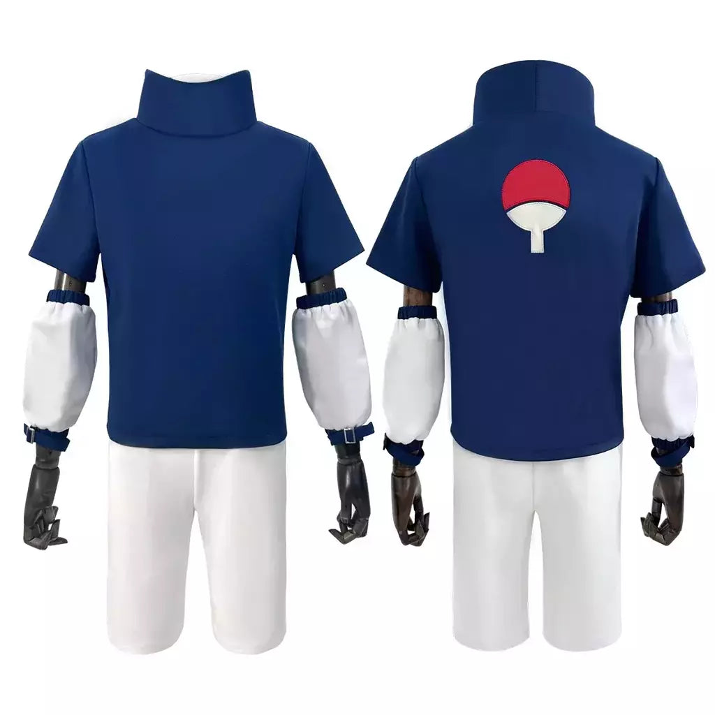HOLOUN Anime Uchiha Sasuke Cosplay haut bleu curto blanc Cos Convention adulto Versão unissex Halloween cadeau de Noël