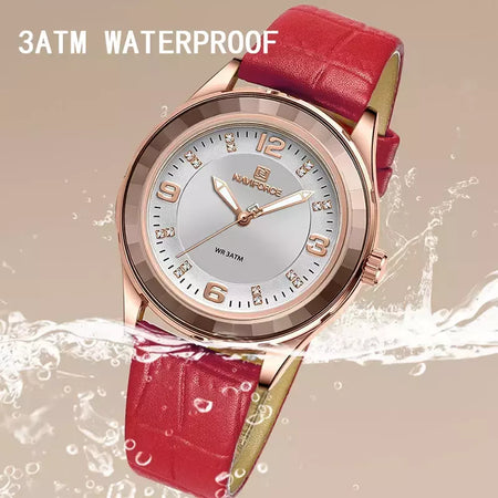 NAVIFORCE-Relógio de couro simples feminino, relógios de pulso casuais, relógio de quartzo feminino, original, nova moda