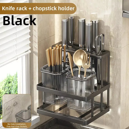 Novo fixado na parede talheres de cozinha faca colher garfo pauzinho drenagem rack escorredor utensílio cozinha armazenamento perfuração livre