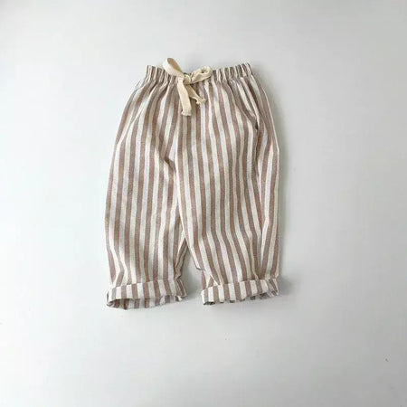 Primavera verão meninos listrado calças soltas bebê menina vintage casual linho algodão harlan calças crianças rendas-up calça crianças roupas