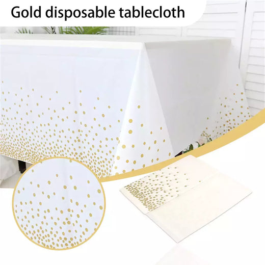 Toalha De Mesa Descartável De Plástico Impermeável, Tampa De Mesa Retangular, Pano De Ponto De Ouro, Decoração De Festa De Casamento E Aniversário