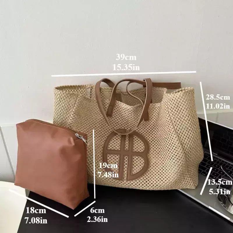 Bolsa de ombro de grande capacidade para mulheres, bolsa casual, personalizada, tecida, nova moda, verão, 2024