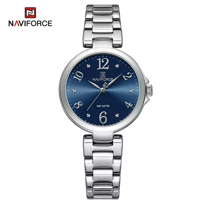 Naviforce relógio de pulso feminino, pulseira de aço inoxidável, impermeável, quartzo, romântico, marca superior, 2023