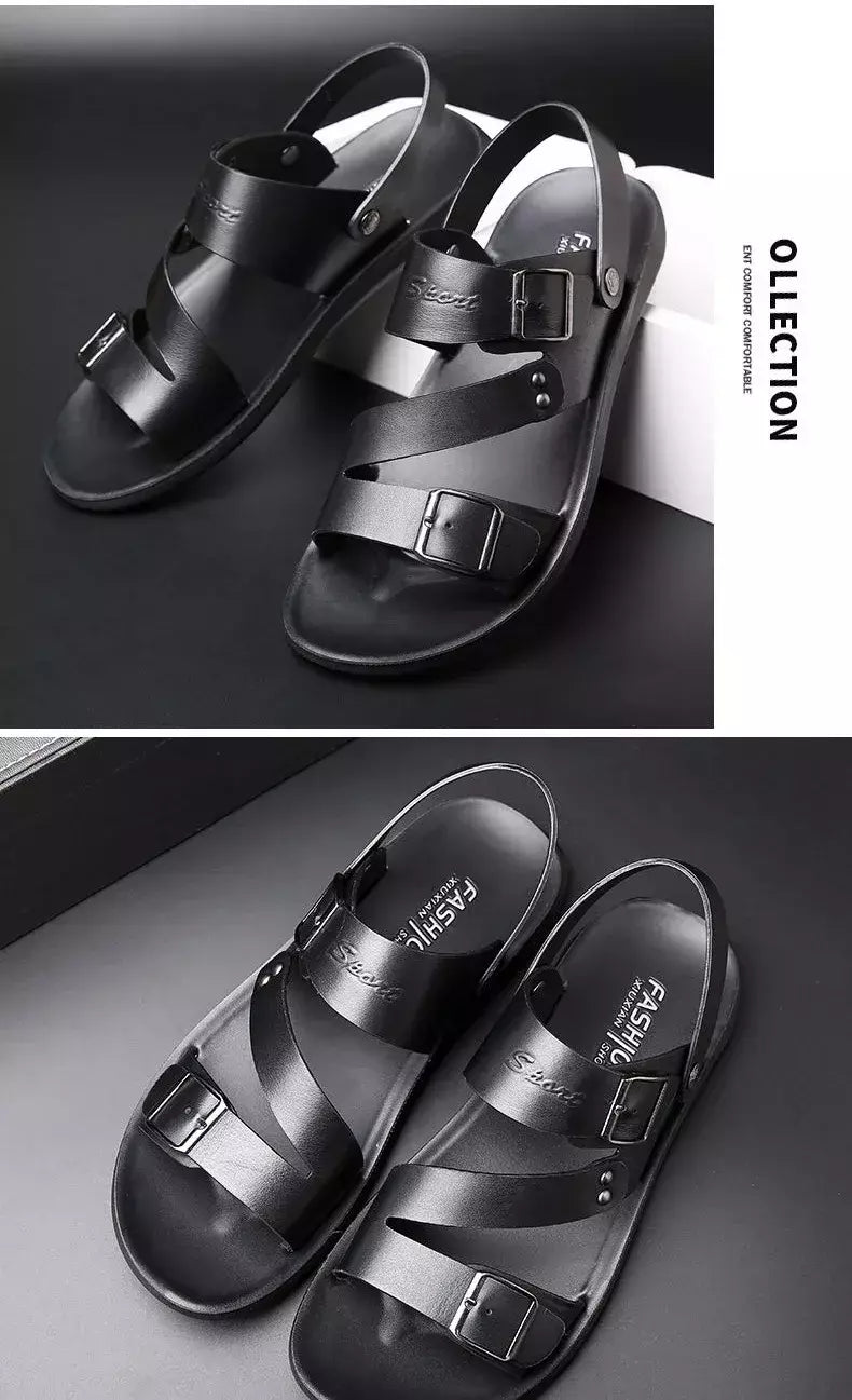 Moda Confortável Sandálias Masculinas Cor Sólida Open Toe Mens Sandálias De Couro 2023 Novos Chinelos De Praia para Calçado De Couro Masculino