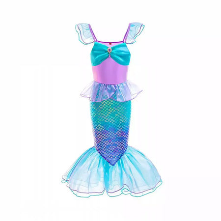 Meninas escala roxa princesa sereia ariel cosplay vestido de halloween vestido de festa de aniversário meninas verão praia vestido de férias