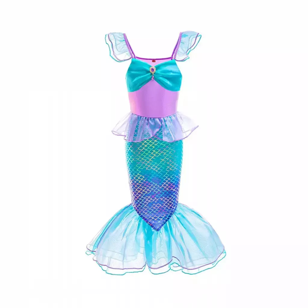 Meninas roxo-azul sereia ariel cosplay vestido de halloween vestido de festa de aniversário meninas praia vestido de férias