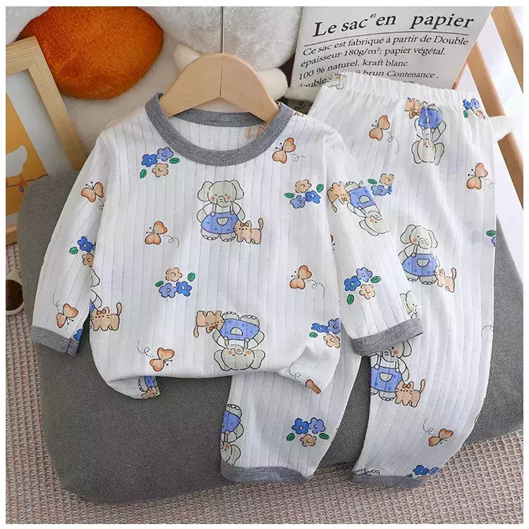 Pijama de algodão puro para meninos e meninas, camiseta fina de manga comprida, tops e calças lindos desenhos animados, conjuntos de roupas infantis, verão, novo, 2022