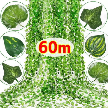 Folha de hera verde artificial rattan trepadeira folhas videira pendurado guirlanda diy flores falsas plantas para jardim festa de casamento decoração de casa