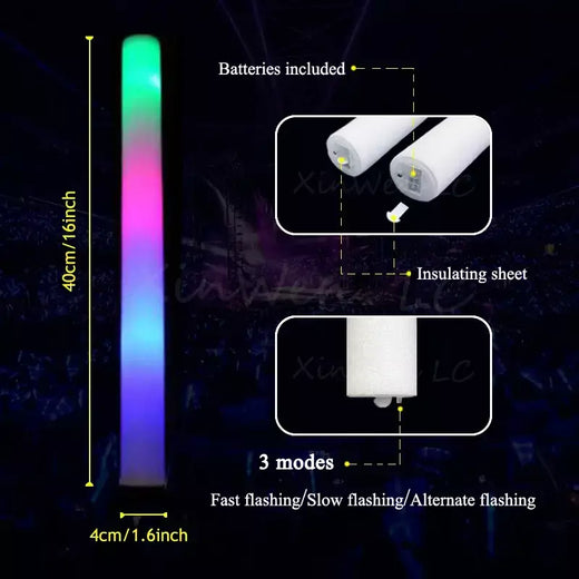 30 pçs rgb led brilho espuma vara em massa colorido led brilho varas tubo de alegria luz escura aniversário festa de casamento suprimentos
