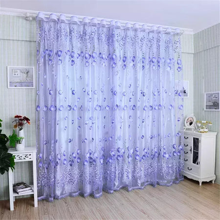 Tule Floral em Cortinas Puras, Tratamento Janela, Painel Persianas, Sala de estar, Quarto, Cozinha, Sombra, Roxo, Peônia