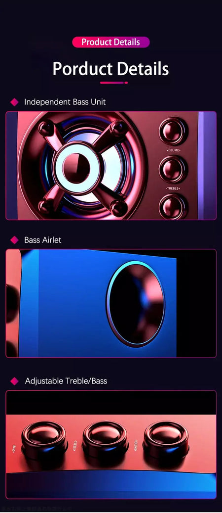 Alta-falantes estéreo 3d de alta fidelidade colorido led luz pesada aux usb com fio sem fio bluetooth áudio home theater barra de som surround tv