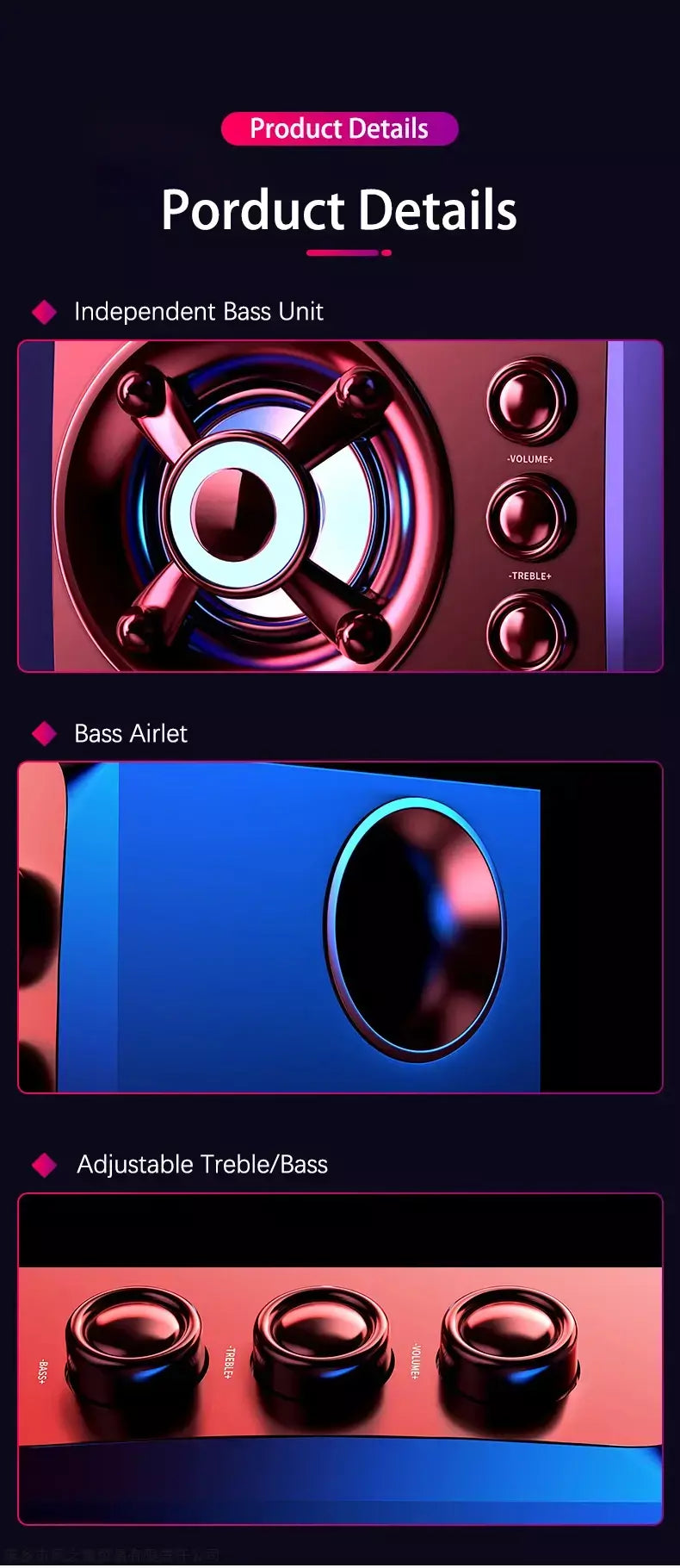 Alta-falantes estéreo 3d de alta fidelidade colorido led luz pesada aux usb com fio sem fio bluetooth áudio home theater barra de som surround tv