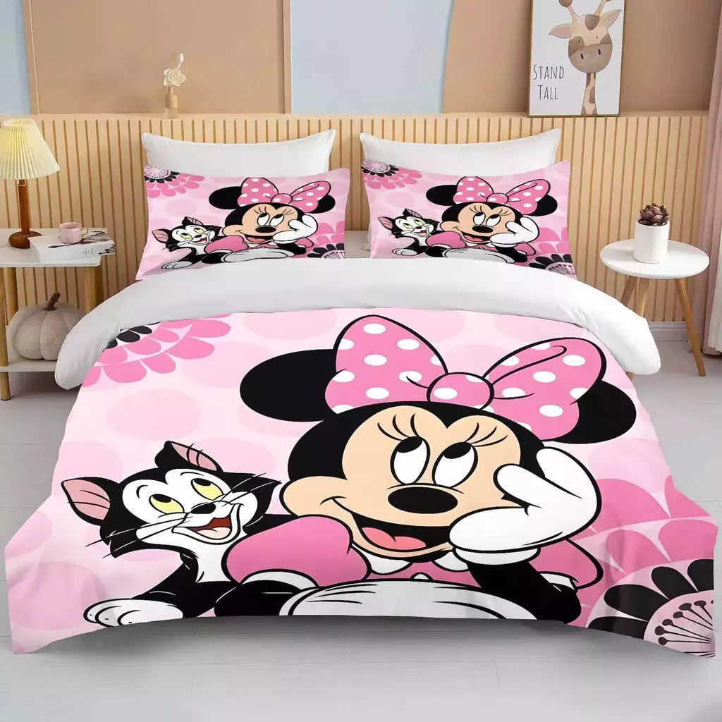 Disney-Minnie Mouse Impresso Conjunto de Cama para Crianças e Adultos, Capa de Edredão, Consolador, Fronha, Rosa, Rei, Amor, Desenhos Animados, Meninos, Meninas, Adultos, Presente