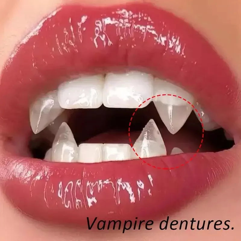 Dentes de vampiro presas dentaduras adereços traje de halloween adereços dentes falsos cola sólida adesivo dentadura decoração de festa de halloween