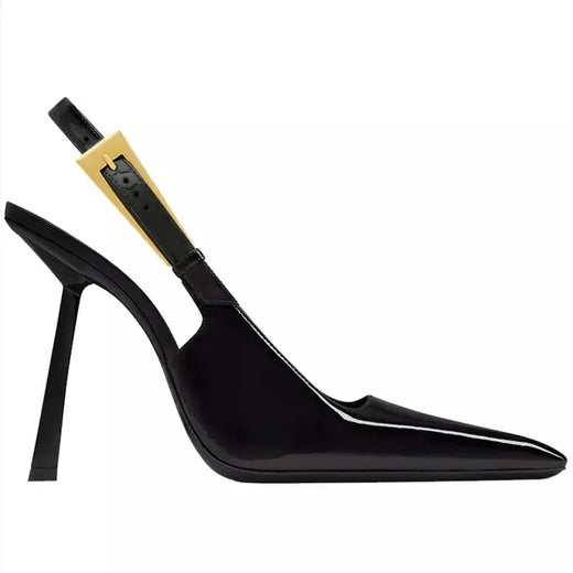 Salto agulha pontiagudos para mulheres, bombas de couro envernizado, sandálias mula, sapatos elegantes de escritório, sexy e elegante, verão, 2024