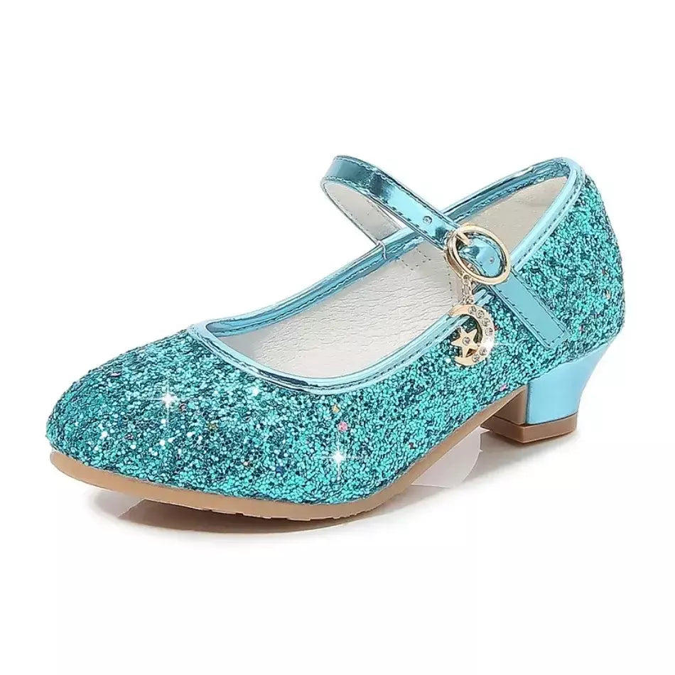 Meninas sapatos crianças salto alto glitter sandálias de cristal moda fivela crianças princesa sapato dança estudante desempenho sapatos de couro