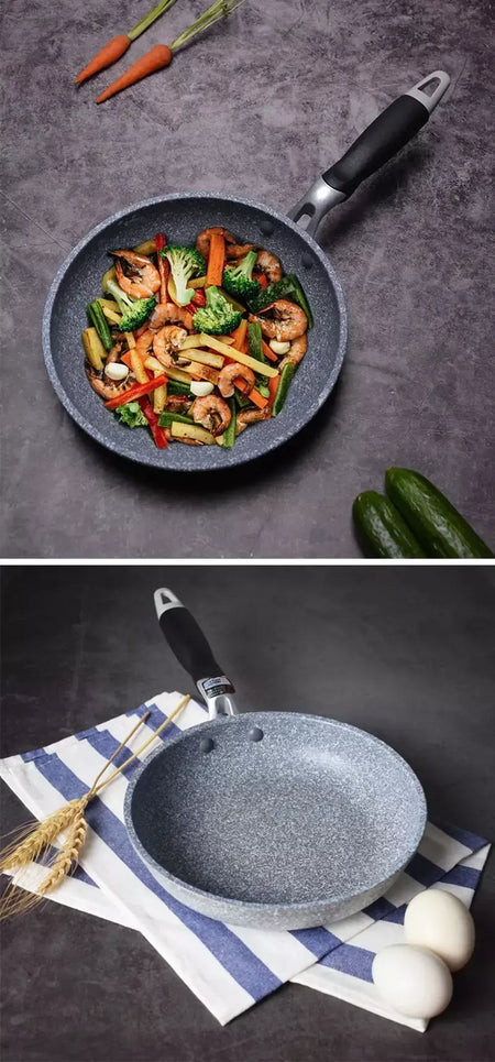 Frigideira Antiaderente de Pedra Durável, Frigideira de Caldeirão, Panelas de Fogão de Indução, Ovo Panqueca, Fogão a Gás, Home Wok, 28 cm, 26 cm, 24 cm, 20cm