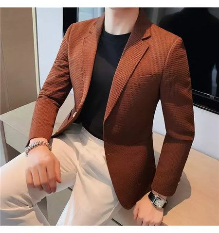Casaco de peito único masculino, blazer slim fit, blazers grandes, casacos elegantes de luxo, outwear casual coreano para casamento