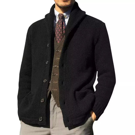 Homens casaco de malha lapela manga comprida bolsos engrossados cardigan camisola masculina outono botões sólidos placket casaco de malha para o trabalho