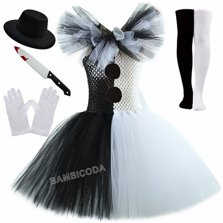 O traje de palhaço terrível arte menina preto branco fantasia tutu vestido horror coringa vestido para meninas trajes de festa de carnaval de halloween