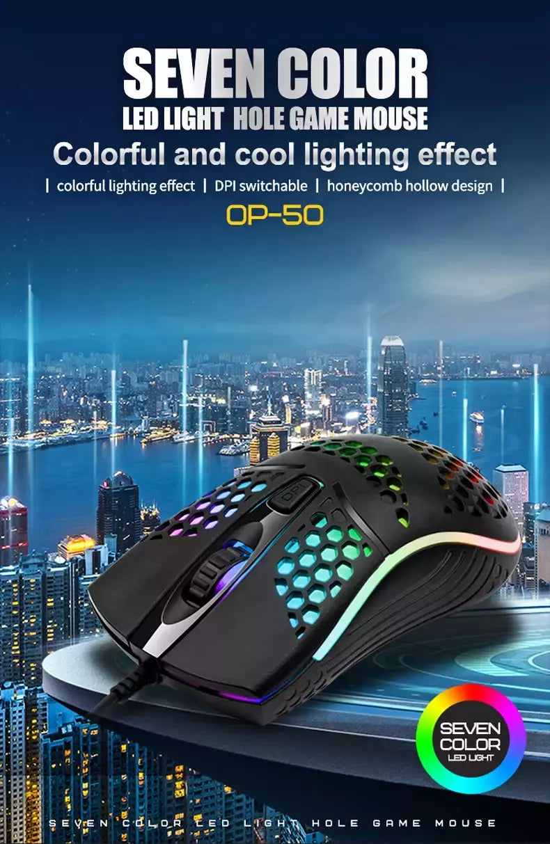 Cabo com fio jogos 7 respiração led luz traseira do mouse óptico usb computador escavado para fora ratos computador portátil desktop 4d pc uso doméstico escritório