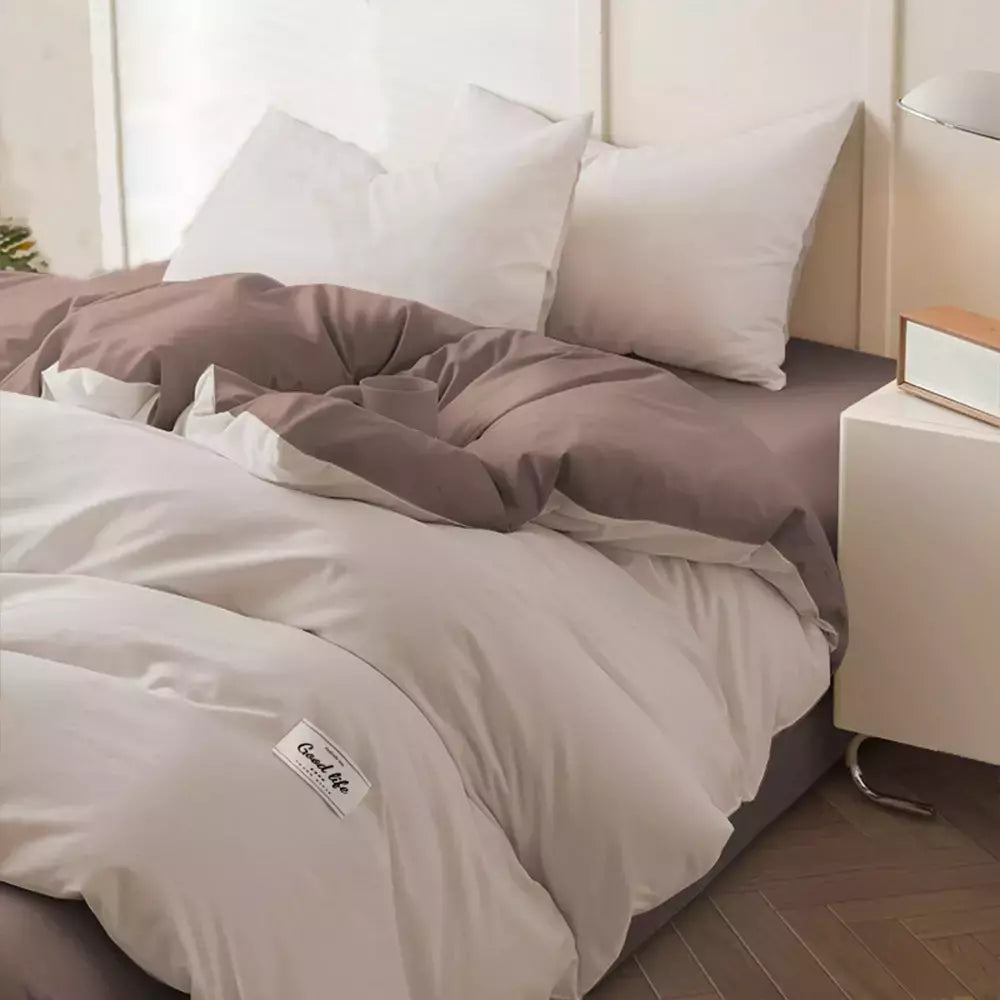 YanYangTian-Roupa de cama, Algodão lavado, 4 peças, Conjunto de lençóis, Conforto, Sólido, Natal, Casal, Capa de edredão