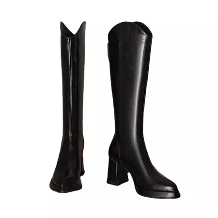 Bota alta de joelho para mulheres, sapatos de salto grosso, marrom quente, longo, moda, novo, inverno, 2022