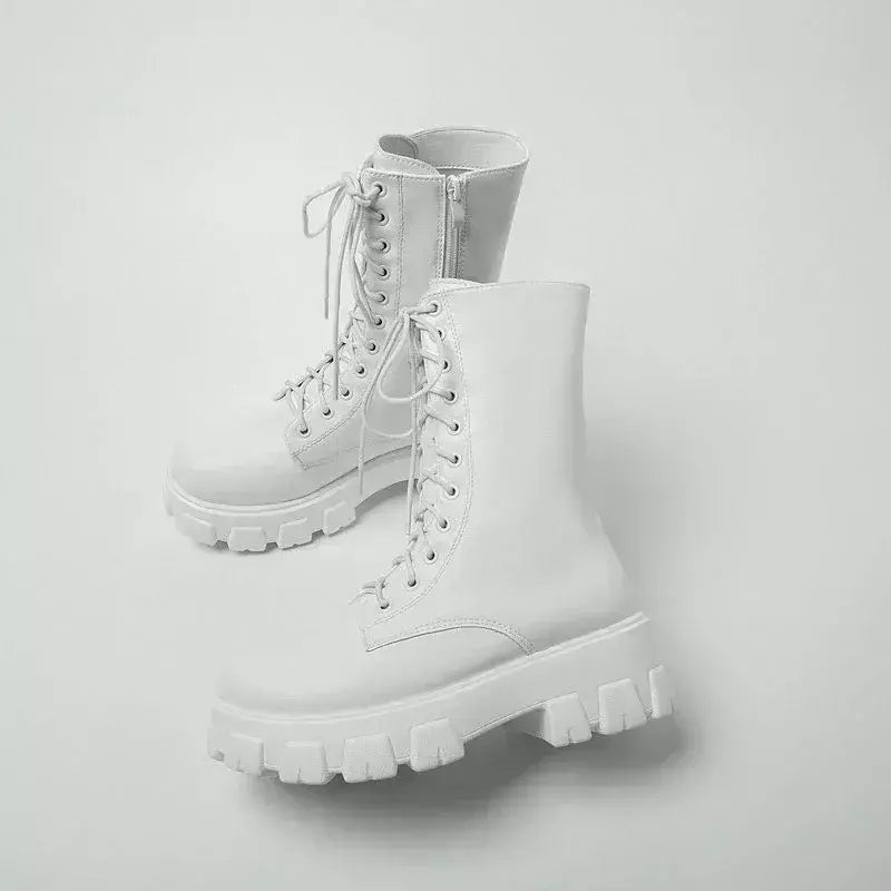 Botas de zíper com cadarço para mulheres, salto de plataforma esportiva, sapatos femininos, outono, inverno, moda, novo, 2024