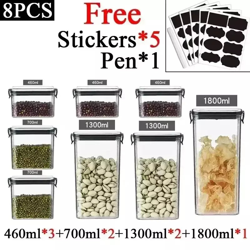Conjuntos de cozinha empilháveis selados, 460-1800ml, caixa de plástico para armazenamento de alimentos, garrafa multigrãos, frutas secas, chá, recipientes de armazenamento