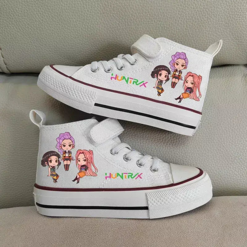Novas crianças sapatos de lona de alta qualidade meninas sapatos kpop demônio caçadores crianças sapatos de placa branca estudante correndo tênis sapatos brancos