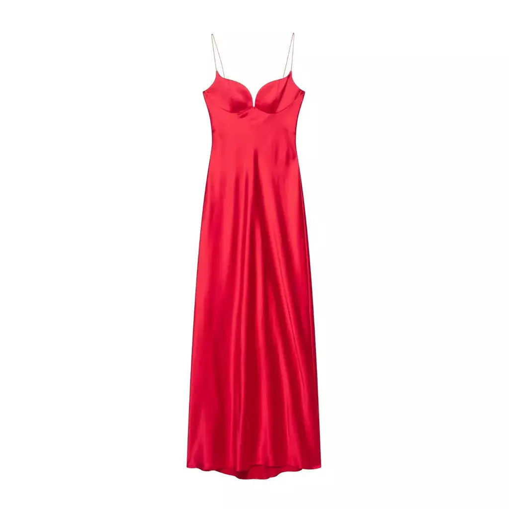 2025 verão novos produtos temperamento feminino sexy cetim texturizado vestido moda sexy suspender vestido