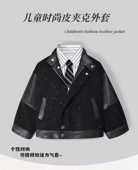 Crianças moda brilhante zíperes jaqueta de couro da motocicleta meninos casaco do plutônio meninas outerwear criança primavera outono roupas trajes festa