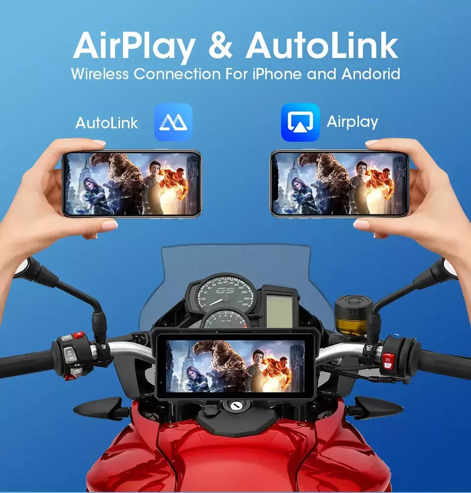Jmcq portátil 8.1 polegada ip67 à prova dip67 água motocicleta 4k dvr navegação gps sem fio carplay android auto moto gravador monitor