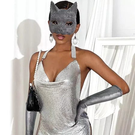 Máscaras de orelha de gato brilhantes cosplay festa de halloween acessórios de fantasia luvas longas sexy bling gatinho metade máscaras
