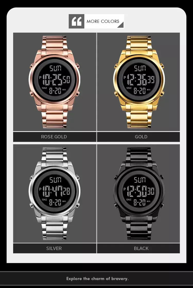 Skmei relógio de pulso masculino luxuoso, à prova d'água, aço inoxidável, eletrônico, esportivo, digital, 1611