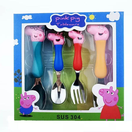 4 pçs/set talheres peppa porco unicórnio garfo colher brinquedo conjunto george festa de aniversário talheres rosa figura dos desenhos animados crianças presente para crianças