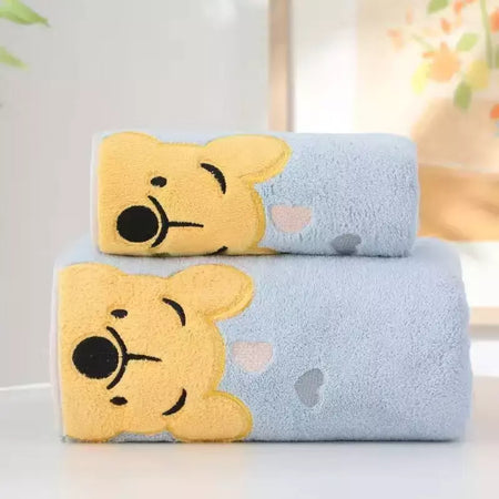Winnie Bear Bath Towel Set para Crianças, Macio e Absorvente, Coral Velvet, Home Wash, Desenhos animados
