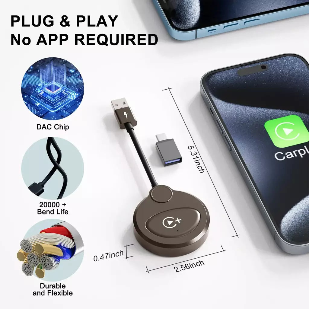 Adaptador sem fio Carplay com Youtube/Netflix/Tiktok, dongle USB Carplay sem fio para Carplay com fio de fábrica para Wireless