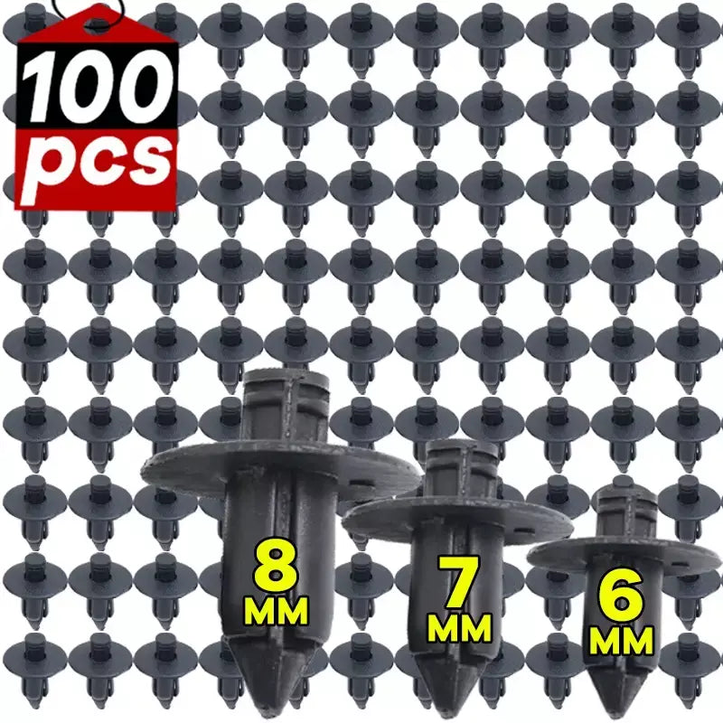 Auto grampos do prendedor para o carro, rebite plástico da carenagem, painel de ajuste, pino misto, interior, 6mm, 7mm, 8mm, 100 Pcs, 50Pcs
