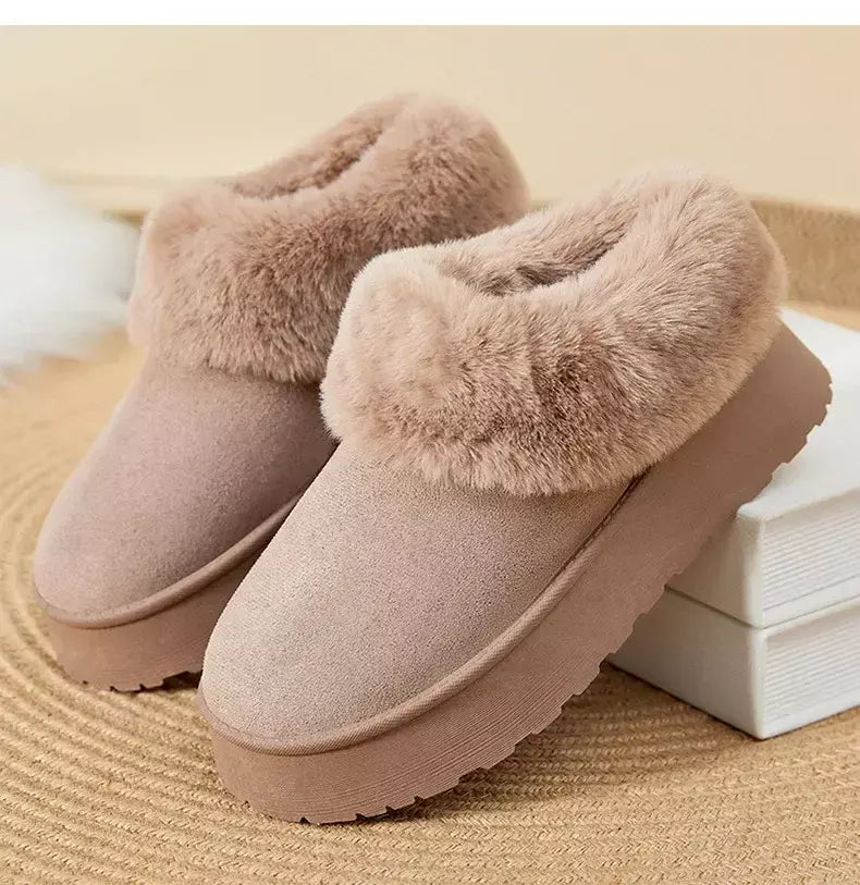 Botas de neve de fundo grosso feminino outono inverno novo estilo casual quente velo forrado pão sapato de algodão transfronteiriço