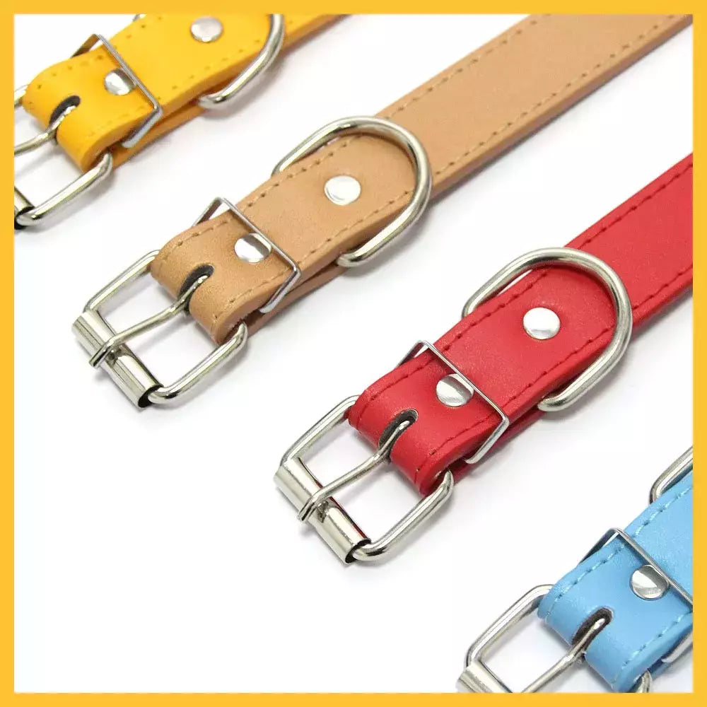 Coleira de couro para cachorro, cor sólida, ajustável, gato, filhote de cachorro, alça de pescoço, adequada para cães médios e pequenos, suprimentos para animais de estimação