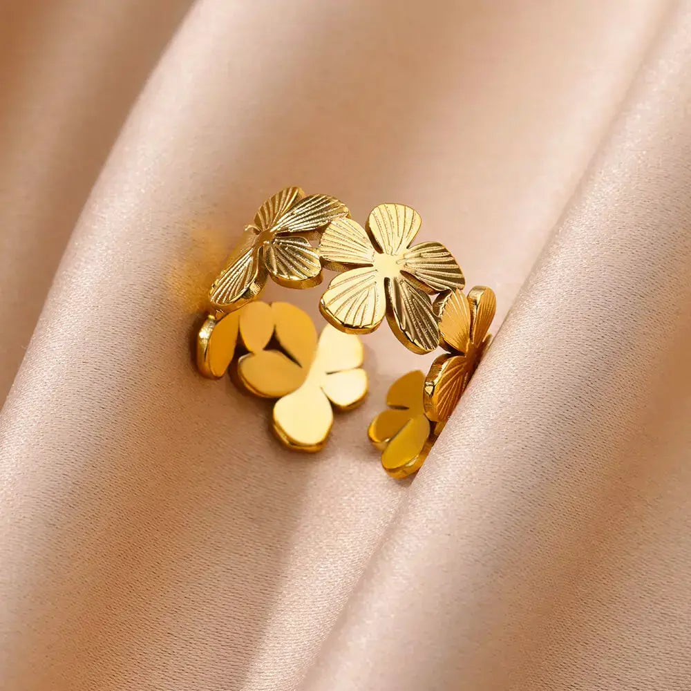 Anéis geométricos de zircônia de aço inoxidável para mulheres luxo mau olhado cor dourada ajustável na moda casamento estética jewerly presente