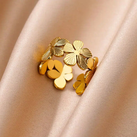 Anéis geométricos de zircônia de aço inoxidável para mulheres luxo mau olhado cor dourada ajustável na moda casamento estética jewerly presente